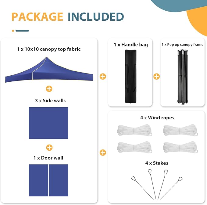 COBIZI Canopy Tent 10x10 Pop Up Canopy, Easy Setup Canopy with Sidewalls Waterproof & UPF 50+, Heavy Duty Commercial Instant Craft Fair Tent for Party, Event, Vendor, Farmer Market(D Bluei)