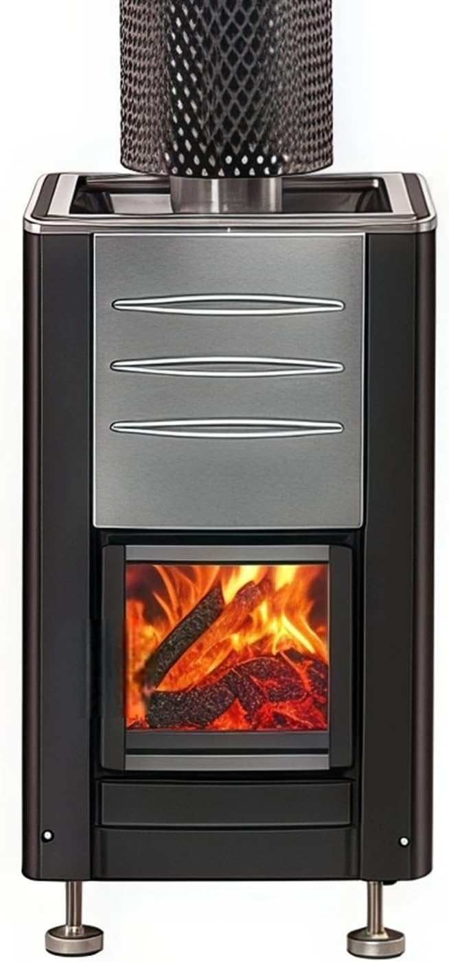 Outdoor Panoramic Sauna, 15KW Wood Burning Saunas Stove, Canadian Red Cedar Barrel Sauna 6 Person, Triple Waterproofing System, Steel Fireplace, Wood Tiles(0-195℉)