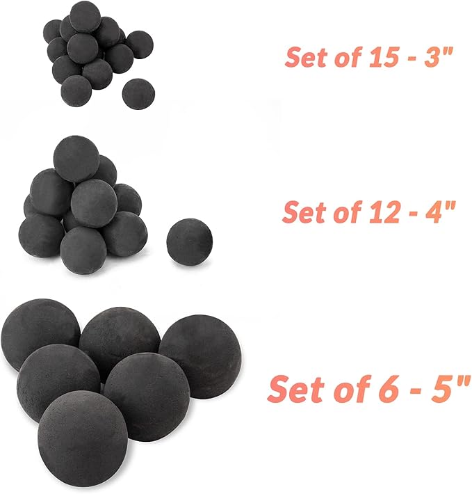 Skyflame Ceramic Balls, Set of 15 Round Fire Stones Set for Indoor and Outdoor Fire Pits or Fireplaces Accessory, 3 Inch, Black