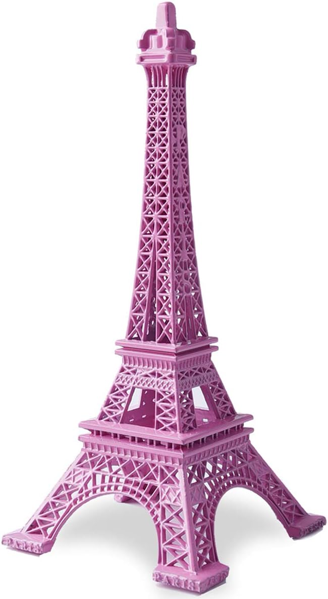 ESHATO Pink Metal Eiffel Tower Statue, 7inch Decorative Figurine Replica Stand Holder for Cake Topper Table Decor Gift Party Home Decoration