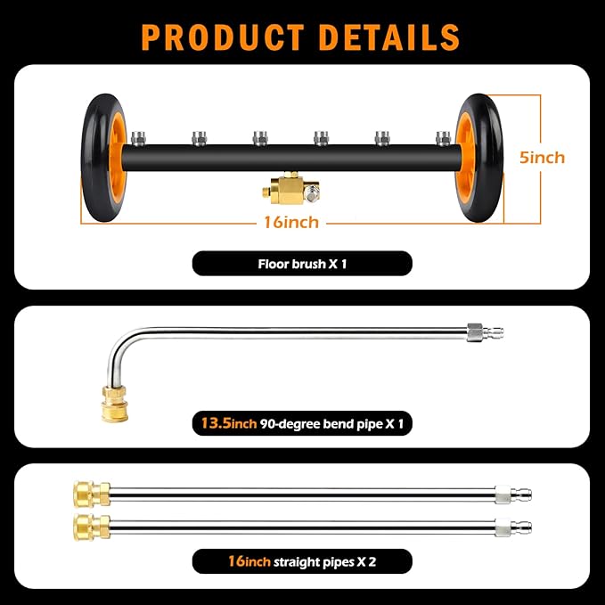Undercarriage Pressure Washer Attachment with 6 Nozzles, Siebwin 16" Dual-Function Water Broom for Pressure Washer Undercarriage Cleaner with 3 Pieces Extension Wand, 4000 PSI, 1 Adapter