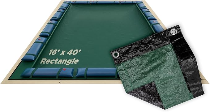 Buffalo Blizzard Deluxe 16 ft x 40 ft Rectangular Winter Pool Cover | Green/Black | Closing Inground Swimming Pools | Easy to Install | Heavy Duty, Cold & UV Resistant | Shields from Seasonal Debris