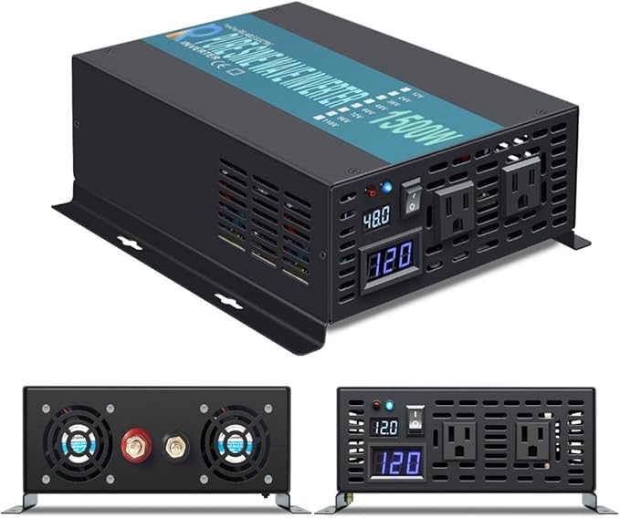 WZRELB 1500W 48V 120V Pure Sine Wave Power Inverter with 2 AC Outlets,Car Inverter