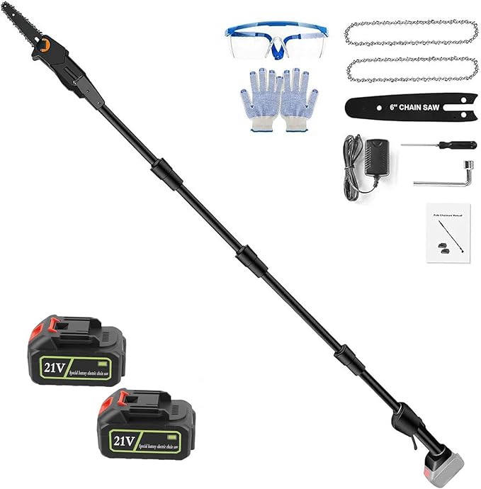 Pole Saw, 2025 Upgraded 6-Inch Cordless Pole Saws for Tree Trimming, 13-Feet MAX Reach Electric Pole Saw, 33ft/s Cutting Speed, Pole Chainsaw Tree Trimmer with 2Pcs 3000mAh Battery & Charger