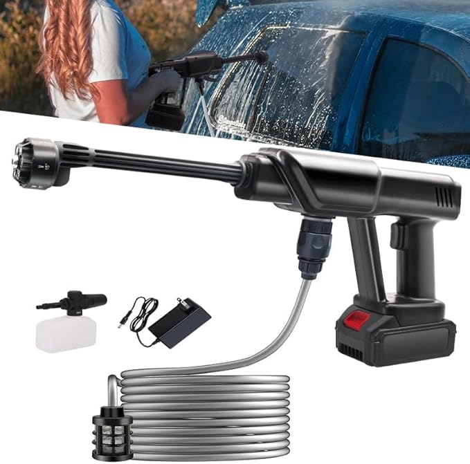 Cordless Pressure Washer, 6-in-1 Nozzle Portable Battery Power Washer Handheld, Portable High Pressure Cordless Electric Power Washer for Home, Car,Garden and Patio Cleaning,Black