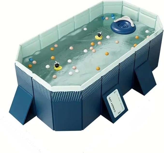 2.1m PVC Folding Pool, Non-Inflatable Portable Swimming Pool for Kids and Adults, Hard Plastic Shell Outdoor Pool with Foldable Design for Backyard, Patio, Beach