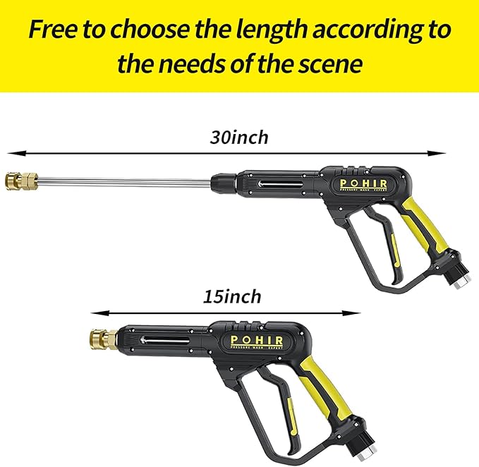 POHIR 3600PSI Pressure Washer Gun and Hose 50ft, Power Washer Hose Gun 15 in Extension Wand Accessories Replacement Parts Kit with Nozzle Tips and 3/8'' QC Set Suitable for Home and Outdoor Cleaning
