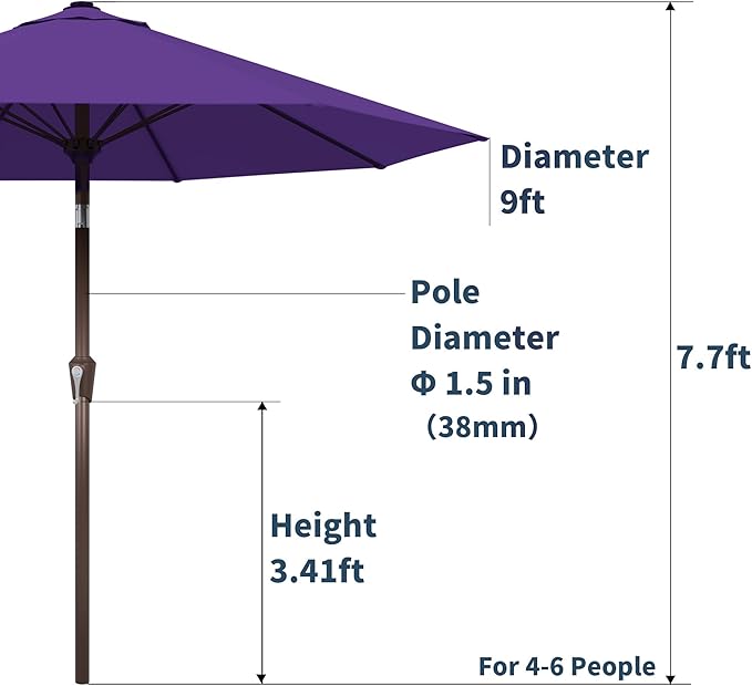 PatioKingdom Auto-Tilt 9FT Patio Umbrella Outdoor with 8 Sturdy Fiberglass Ribs,Market Table Umbrella for Pool,Backyard,Deck and Garden