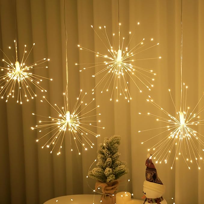 10 Pcs Total 600 LED Firework Copper Wire Lights, Fairy Twinkle Lights Plug in String Lights 8 Modes Waterproof Starburst Lights for Christmas, Birthday, Bedroom, Corridor Patio, Wedding