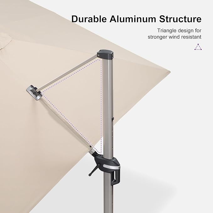 PURPLE LEAF 10' X 13' Patio Umbrella, Rectangle Outdoor Cantilever Umbrella, Aluminum Offset Umbrella with Champagne Frame and 360° Rotation for Pool Deck Garden, Beige