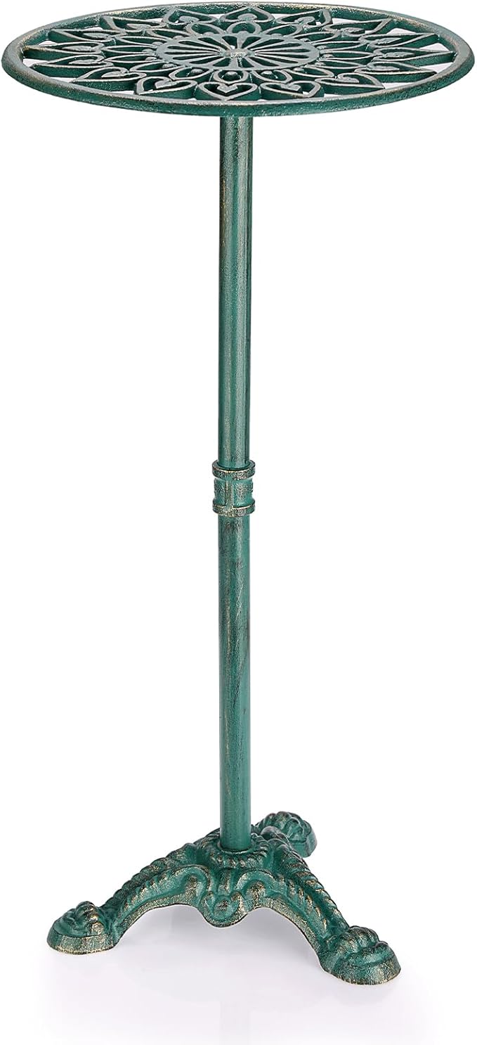 OwnMy Cast Iron Tall Plant Stand Heavy Duty Flower Pot Holder, Decorative Pedestal Potted Plant Rack, Indoor Outdoor Wrought Iron Large Single Plant Stand for Patio Garden Home, Antique Green