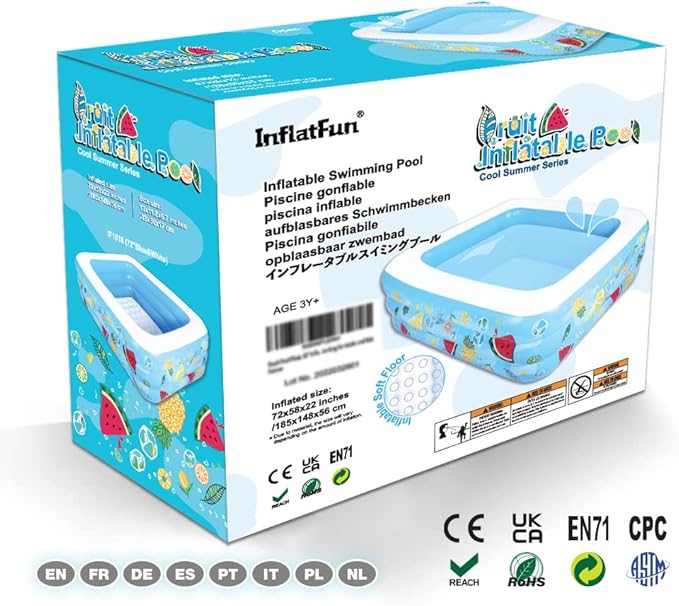 Kiddie Pool, 72"×58"×22" Inflatable Pool with Inflatable Soft Floor, Cool Summer Swimming Pool for Kids and Family, Blow Up Pool for Backyard, Garden, Indoor, or Outdoor