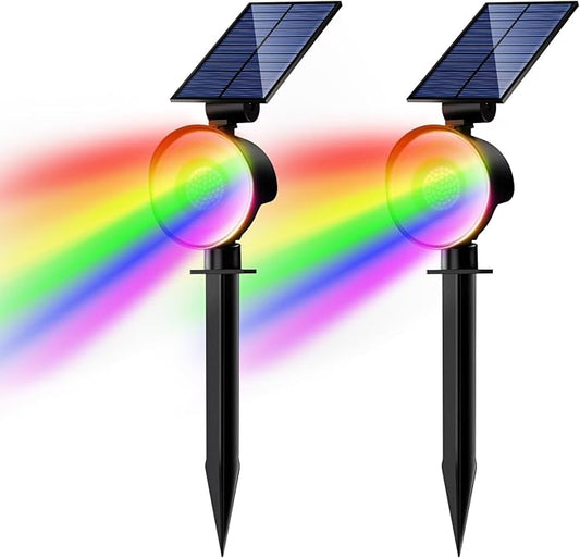 nipify 2 Pack Solar Spot Lights Outdoor Waterproof, Solar Spotlight Light for Outside Yard Landscape Lighting Pathway Lights Wall Auto On/Off, RGB