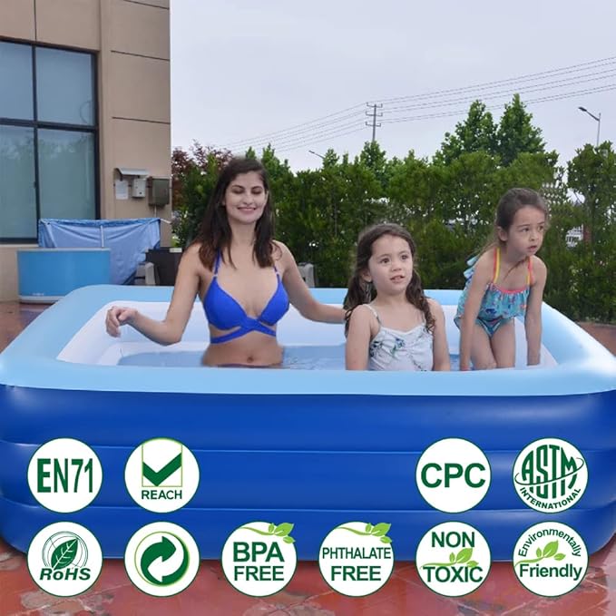 Inflatable Pools for Kids and Adults, 82" X 57" X 25" Kiddie Pools with Inflatable Soft Floor, Durable Family Swimming Pool for Backyard, Garden or Indoor (Blue)