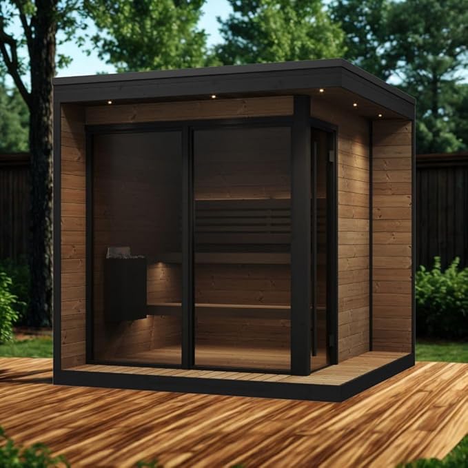 GL6 Outdoor Sauna Kit, Garden Luxury-Series Outdoor DIY Sauna Kit, Thermo-Spruce, up to 6 Persons Bundles (Sauna Heater and Sauna Stones Included) (HIVE MINI 11 WiFi - Mirror)