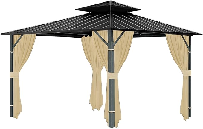 Gazebo Universal Replacement Privacy Curtain, 12'X14' Gazebo Curtains Outdoor Waterproof, 4-Panels Sidewall with Zipper for Patio, Garden and Backyard (Only Curtains, 12'X14', Khaki)