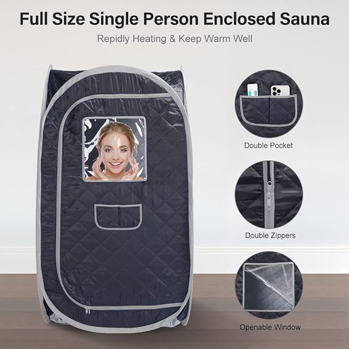 Portable Sauna Tent, Foldable One Person Full Body Spa for Detox Therapy Without Steamer - BlackG