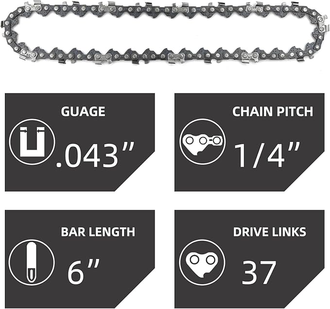 5 Pieces 6 Inch Chainsaw Chain, Replacement Chains for 6 Inch Cordless Electric Portable Mini Chainsaw, Chains Fit for 6-inch Mini Chainsaws -37 Drive Links