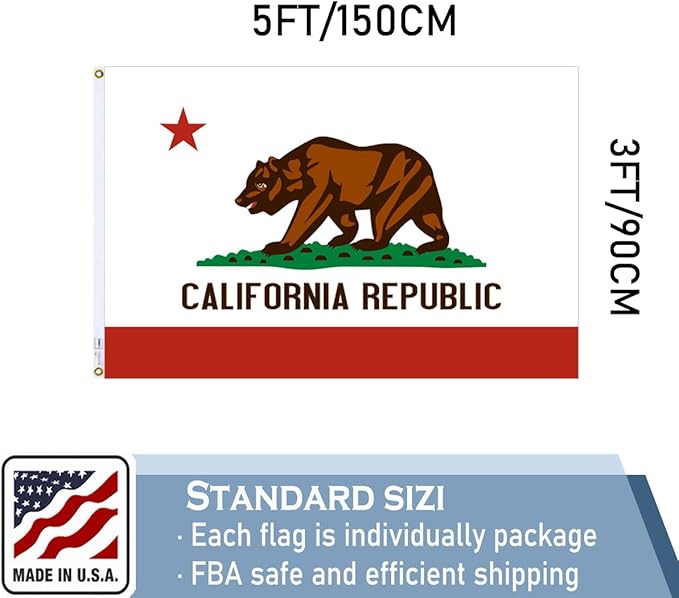California Republic State State Flags 3x5 Outdoor Heavy Duty Double Sided Nylon Vivid Color Anti-Fading with 2 Brass Grommets for Home/Company/Indoor Outdoor Decoration