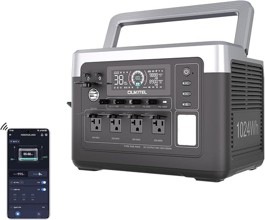 OUKITEL P1000 Plus 1800W Solar Generator, 1024Wh Solar power station with 4 AC Outlets (3600W Peak), 41mins Full Charging, APP Control Emergency Power Station for Home, Camping & RVs, Battery Backup