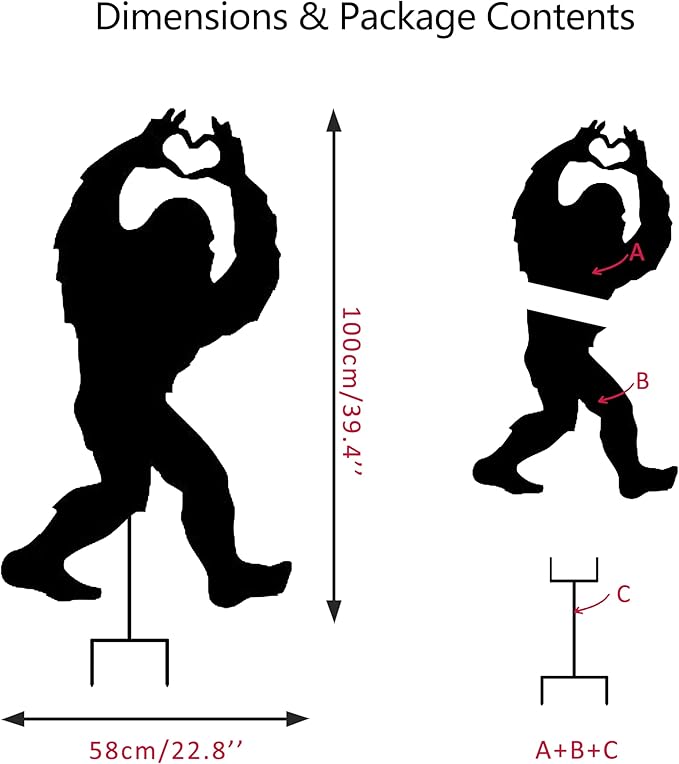 3.3ft Tall Metal Bigfoot Yard Decor Garden Stakes Display, Life Size Bigfoot Sasquatch Outdoor Yard Art Statue for 4th of July Decorations, Paito, Lawn, Black