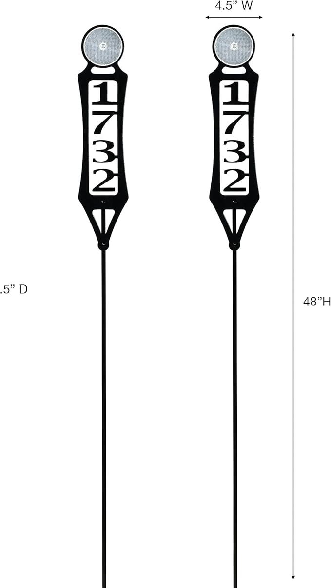 Pathways Vertical Custom Reflective Driveway Marker Set of Two | Personalize with 1-5 House Numbers or Last Name | Black Finish for Outdoors Year-Round | Unique Address Reflector Stake Set of 2