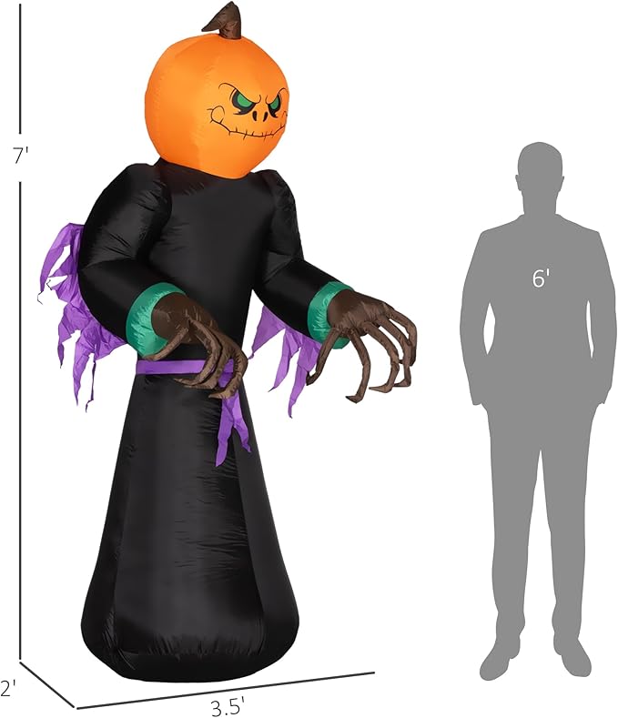 7ft Inflatable Halloween Decoration Reaper Ghost Pumpkin, Waterproof Outdoor Decorations, Blow Up LED Yard Decor for Garden, Lawn, Party, Holiday