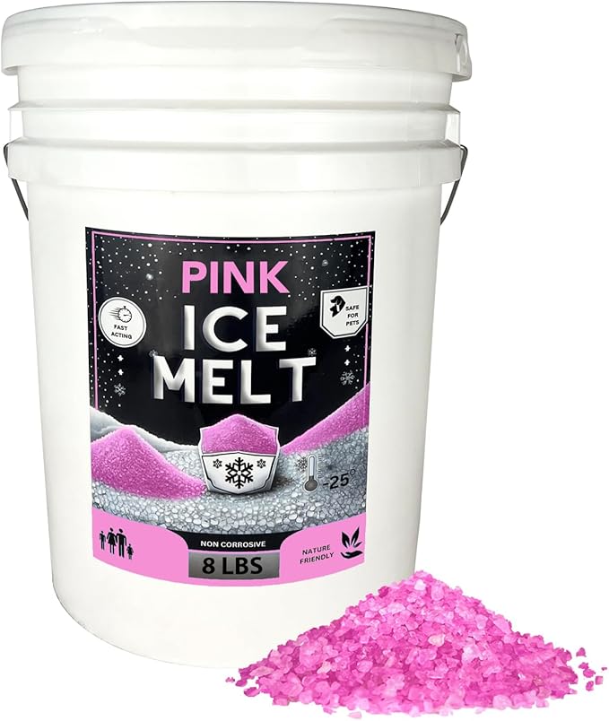 Peach Country Pink Ice Melt -25°F Effective, Eco-Friendly De-Icer, Fast-Acting Granules for Driveways, Walkways & Entryways, 8 lb Pail