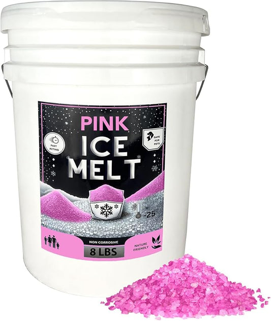Peach Country Pink Ice Melt -25°F Effective, Eco-Friendly De-Icer, Fast-Acting Granules for Driveways, Walkways & Entryways, 8 lb Pail