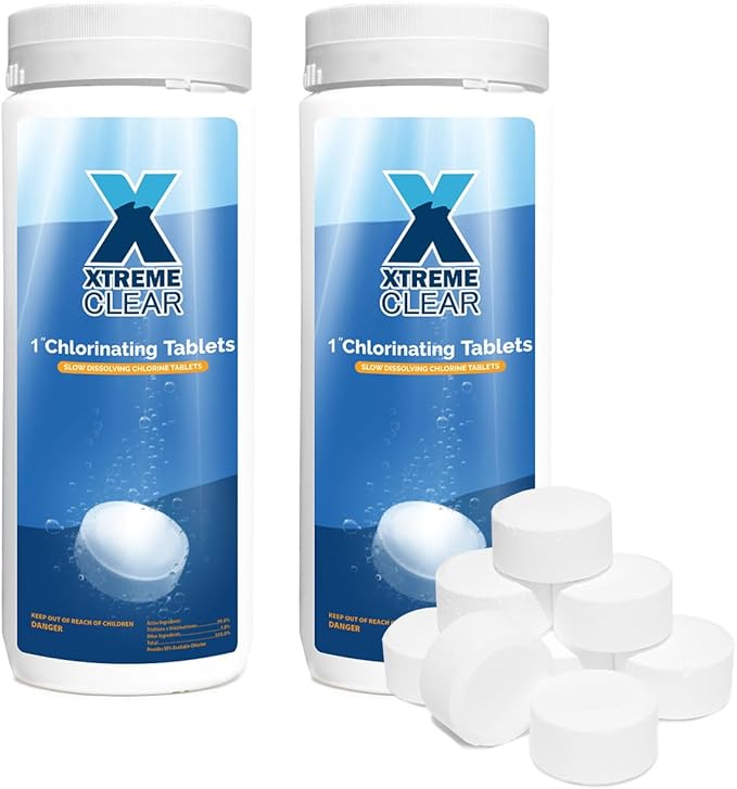 XtremeClear Value Pack 2 Pack 1" Chlorine Tabs, Long-Lasting Stabilized, Swimming Pool, Hot Tubs & Spa, Small Pool Sanitizer - Slow Dissolving Tablet, 1.5 lbs