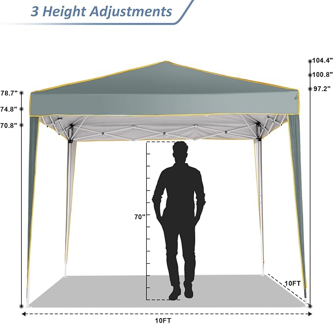COBIZI 10x10 Pop Up Canopy Party Tents for Parties Waterproof Outdoor Canopy with 4 Sidewalls and 4 Sandbags UV Protection 50+ Commercial Wedding Portable Tent for Backyard, Gray