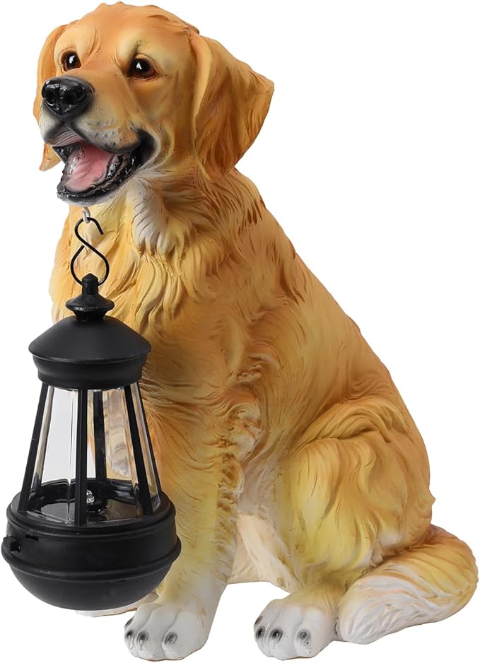 Garden Dog Statues Outdoor Decor, Solar Lights Outdoor Golden Retriever Figurine Solar Dog Ornaments for Patio, Lawn, Yard Art Decoration, Housewarming Garden Gift
