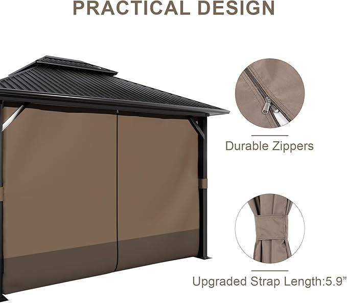BPS 10' x 12' Gazebo Curtain Privacy 4-Panel Sidewall Outdoor Replacement Shade (Only Curtain)