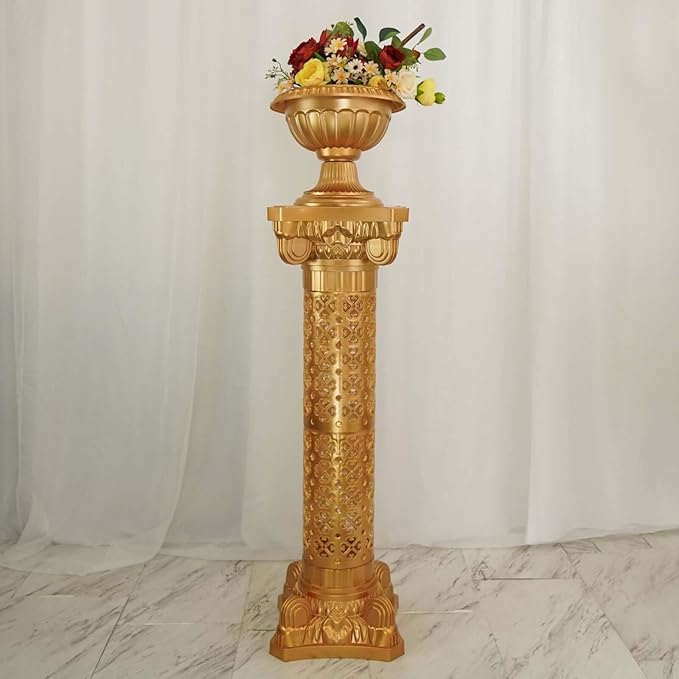 Efavormart 4 Pack | Gold Crafted Venetian Inspired Pedestal Stand | Plant Pillar - 40" Tall PVC