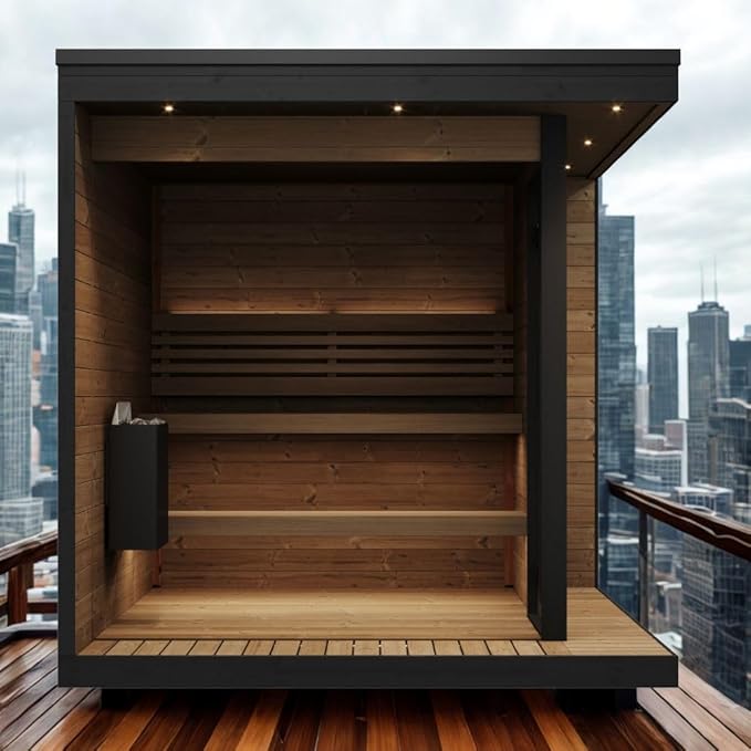GL6 Outdoor Sauna Kit, Garden Luxury-Series Outdoor DIY Sauna Kit, Thermo-Spruce, up to 6 Persons Bundles (Sauna Heater and Sauna Stones Included) (HIVE MINI 11 WiFi - Mirror)