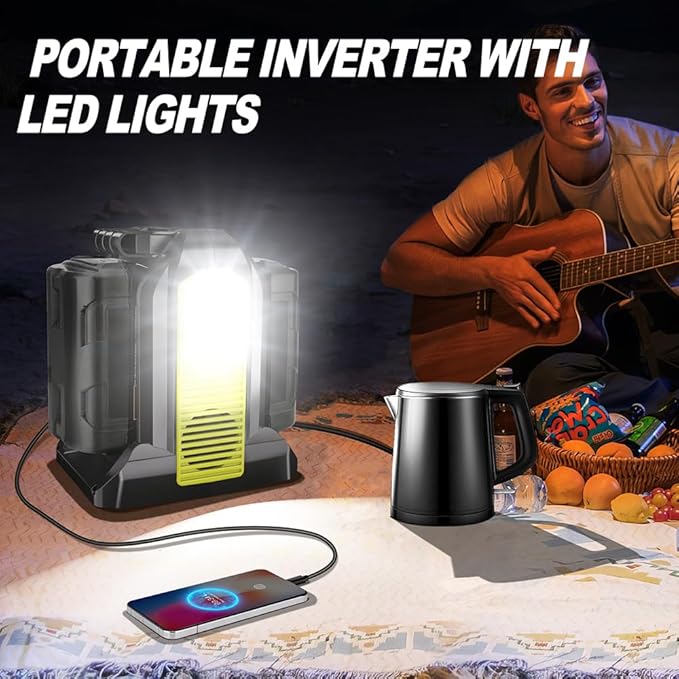 350W Power Inverter Compatible with Ryobi 40V Battery 4-Ports DC 40V to AC 110~120V Pure Sine Wave Battery Inverter with LED Light, USB-A Port,Type-C Port,DC Port for Camping Emergency Travel