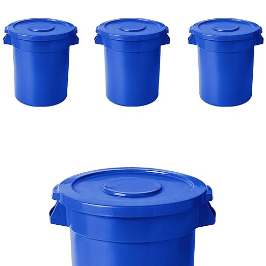 PRO&Family 20 Gallon Trash Can with Lid Round Ingredient Storage Containers Recycling Bin Kitchen Garbage Can Office Garbage Can Trash Barrel Plastic Barrel Yard Waste Bin Outdoor Trashcan (4, Blue)