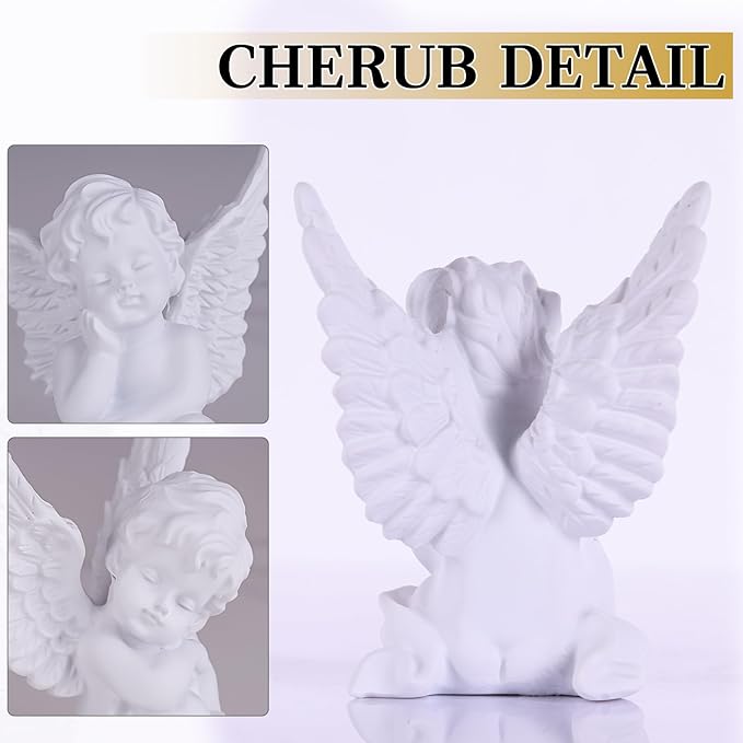 orenm 2 Pack Resin Cherubs White Angel Statue Figurine, Garden Sleeping Cherub Statue Sculpture Indoor Outdoor Home Decoration, Cute Adorable Angle Sculpture Memorial Statue(4" Height) (White)