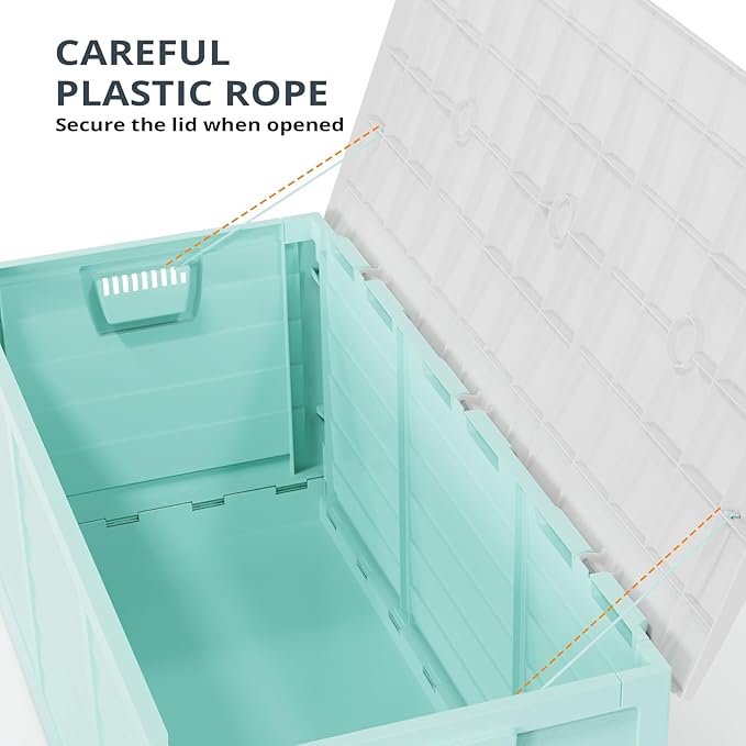Outvita Foldable 75 Gallon Outdoor Storage Box, Plastic Storage Containers with Lid, Patio Deck Box Furniture for Garden, Pool, Balcony, Yard (Green)