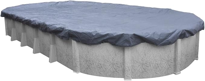 Pool Mate 18 x 24 ft Blue Winter Oval Pool Cover for Above Ground Pools, 3 ft Overlap (21 x 27 ft Cover Size), Solid 7 x 7 Scrim, 2.2 oz/yd2, 8-Year Warranty, Style: 461824-PMA