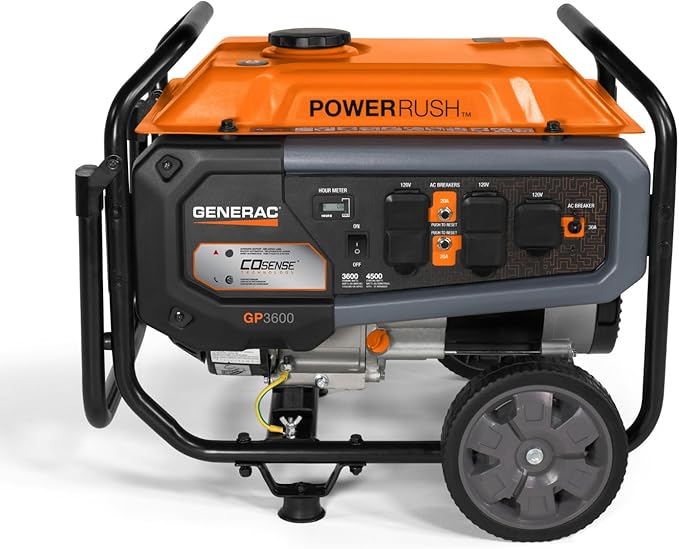 Generac 4,500 Starting Watt Portable Gas Generator - Electric Start - Home Backup or RV Ready - Heavy Duty Frame - Quiet, Long Runtime, Emergency Power- 49-State Compliant