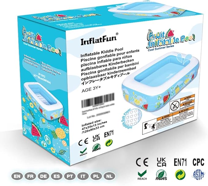 Kiddie Pool, 47"×35"×13" Inflatable Pool with Inflatable Soft Floor, Cool Summer Swimming Pool for Kids and Family, Blow Up Pool for Backyard, Garden, Indoor, or Outdoor