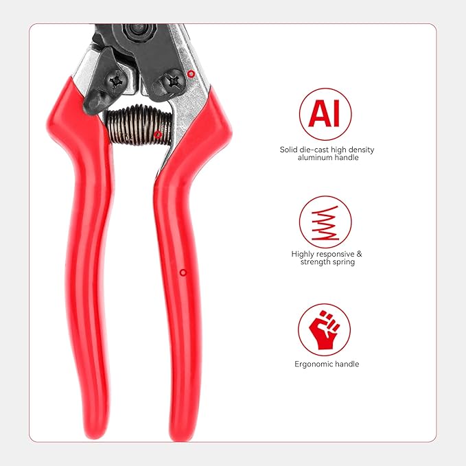 Rose Floral Scissors,Pruning Shears, SK5 Steel Blade with Anti-Rust Coating, Flower Handheld Clipper Pruner and Holder. Solid Aluminum Handle, Ergonomic Grip. Ideal for Gardens, Florists