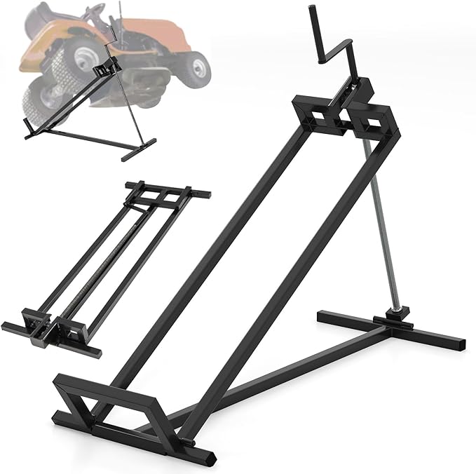 IRONMAX Riding Lawn Mower Lift, Folding Lawn Tractor Lift with Manual Handle, Adjustable Height & Angle, Telescopic Maintenance Jack, Heavy Duty Steel Lawnmower Jack, 880 LBS Weight Capacity (Black)