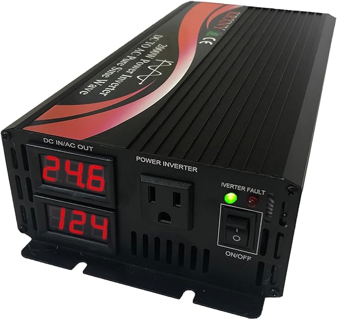 Power Inverter Converter 2000W 24V DC to 110V 120V AC 60HZ Pure Sine Wave with LED Display for Car RV Home Solar