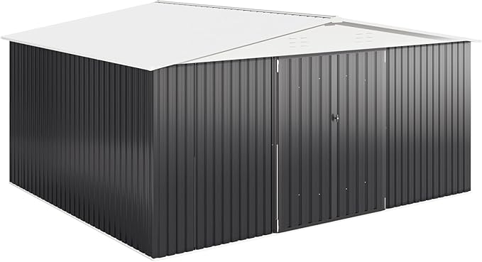 VIWAT 12x14 FT Outdoor Storage Shed, Garden Shed with Updated Frame Structure and Lockable Doors, Metal Tool Sheds for Backyard Garden Patio Lawn, White