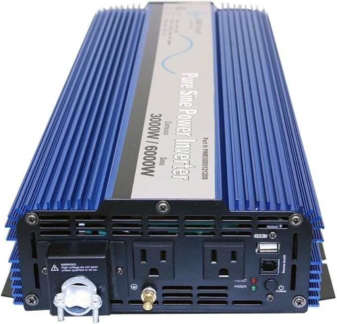 AIMS Power 3000 Watt / 6000 Watt Peak Pure Sine Power Inverter 12 Volt DC to 120 Volt AC ETL Listed with Remote