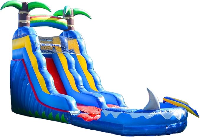 HeroKiddo 15’ Ocean Shark Commercial Grade Lightweight Premium Water Slide with Detachable Pool for Kids and Adults (with Blower), Wet Dry Combo, Big Inflatable, Outdoor Indoor, Birthday Party Rental