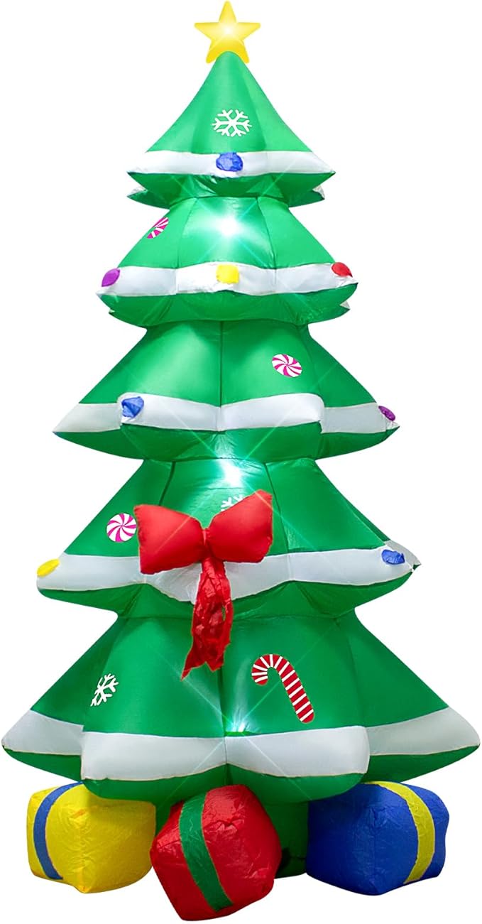 6 Foot Christmas Inflatable Christmas Tree with Gift Box Decoration with LED Lights,Cute Blow up Christmas Tree Indoor Outdoor Decoration - WM - 22