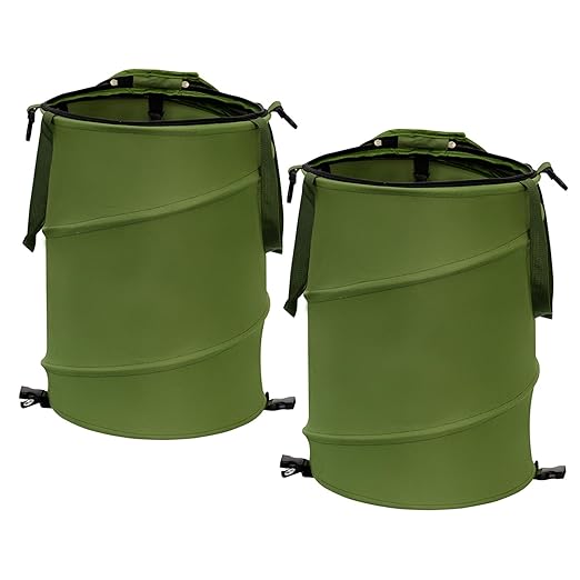 Reusable Lawn and Leaf Garden Bag, Collapsible/Pop Up Trash Can, 18x22 In Garbage Can and Recycling Bin with Lid for Home Storage, Laundry, Camping, Garden (2Pcs-Green 24 Gallons)